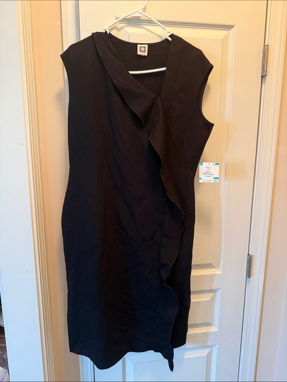 Anne Klein Black Sleeveless Ruffle-Front Sheath Dress size 16 New
